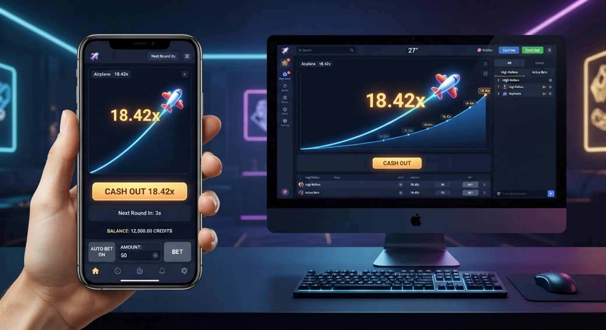 Avia Masters mobil és desktop élmény Mobilon és asztali gépen futó crash játék felület