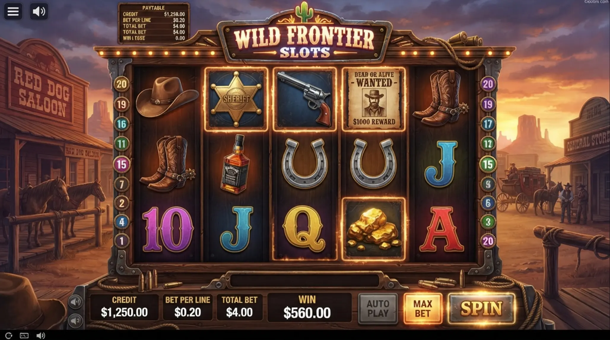 Dead or Alive slot teljes játéknézet Dead or Alive játékkép vadnyugati szimbólumokkal