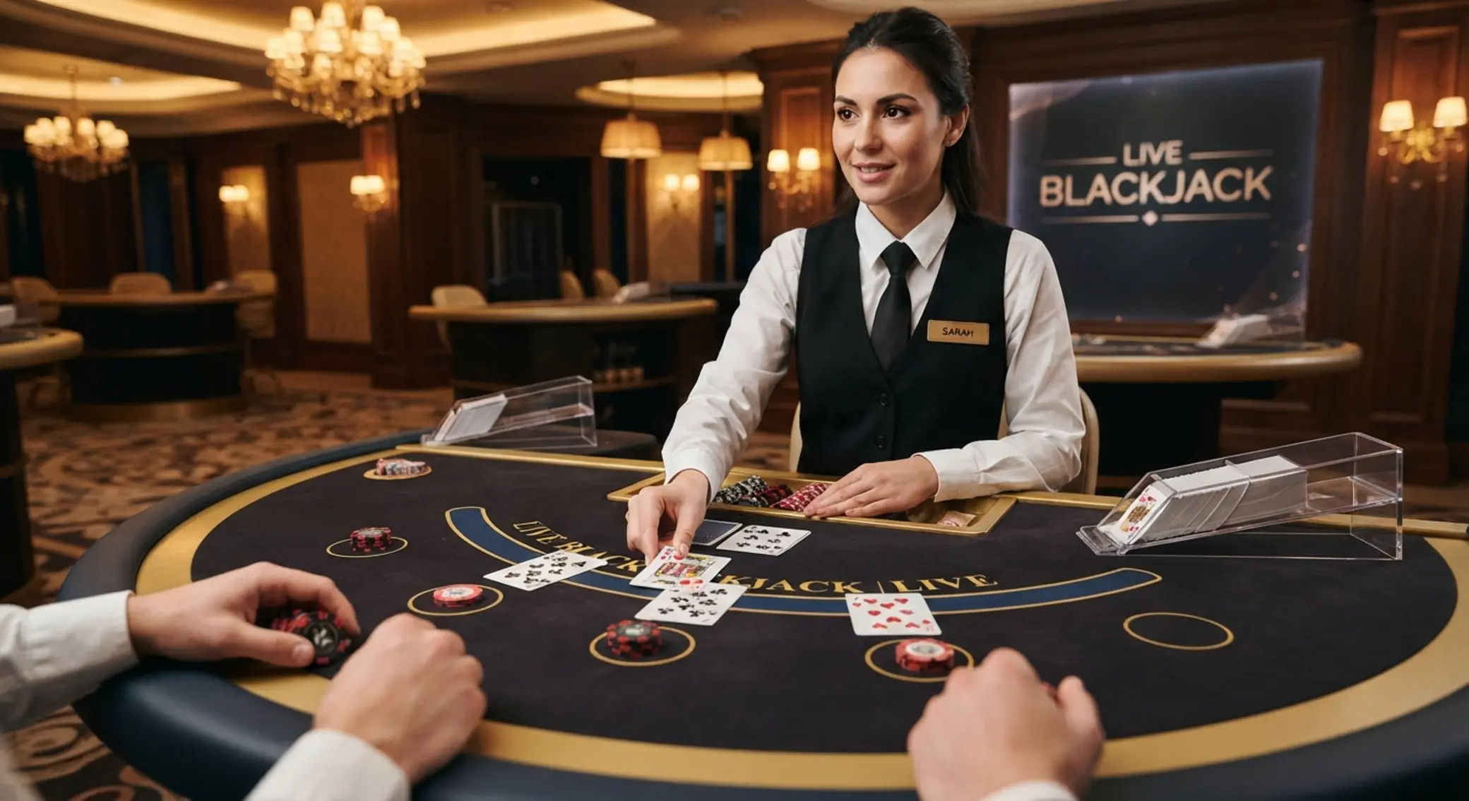 Élő blackjack közelről Élő blackjack asztal valódi osztóval