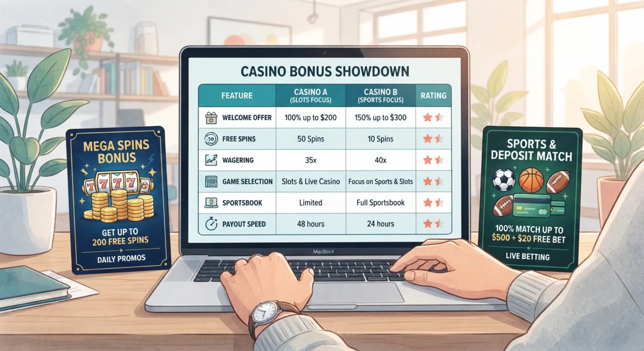 GG Bet és Unibet bónuszok táblázatos összevetése Bónusz-összehasonlítás táblázat vizuális illusztrációja