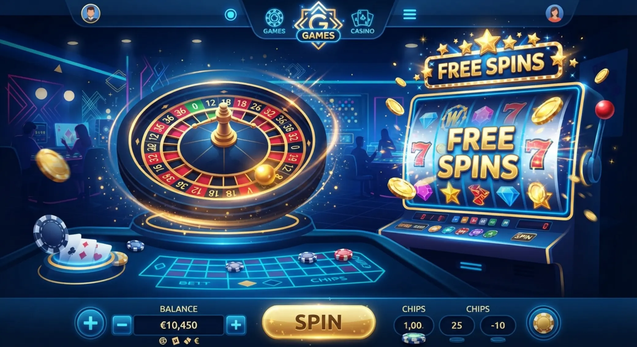 22Bet kaszinó játékok és ingyen pörgetés illusztráció