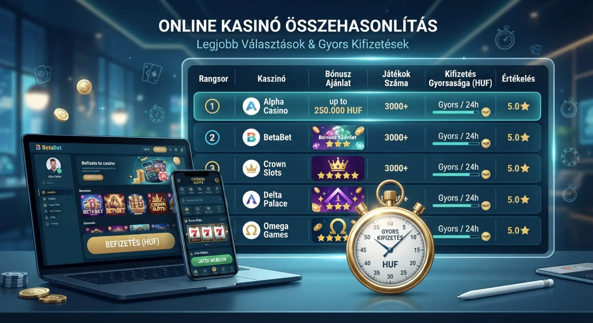 Gyors kifizetésű kaszinó választása Gyors kifizetésű kaszinók összehasonlítása stopperórával