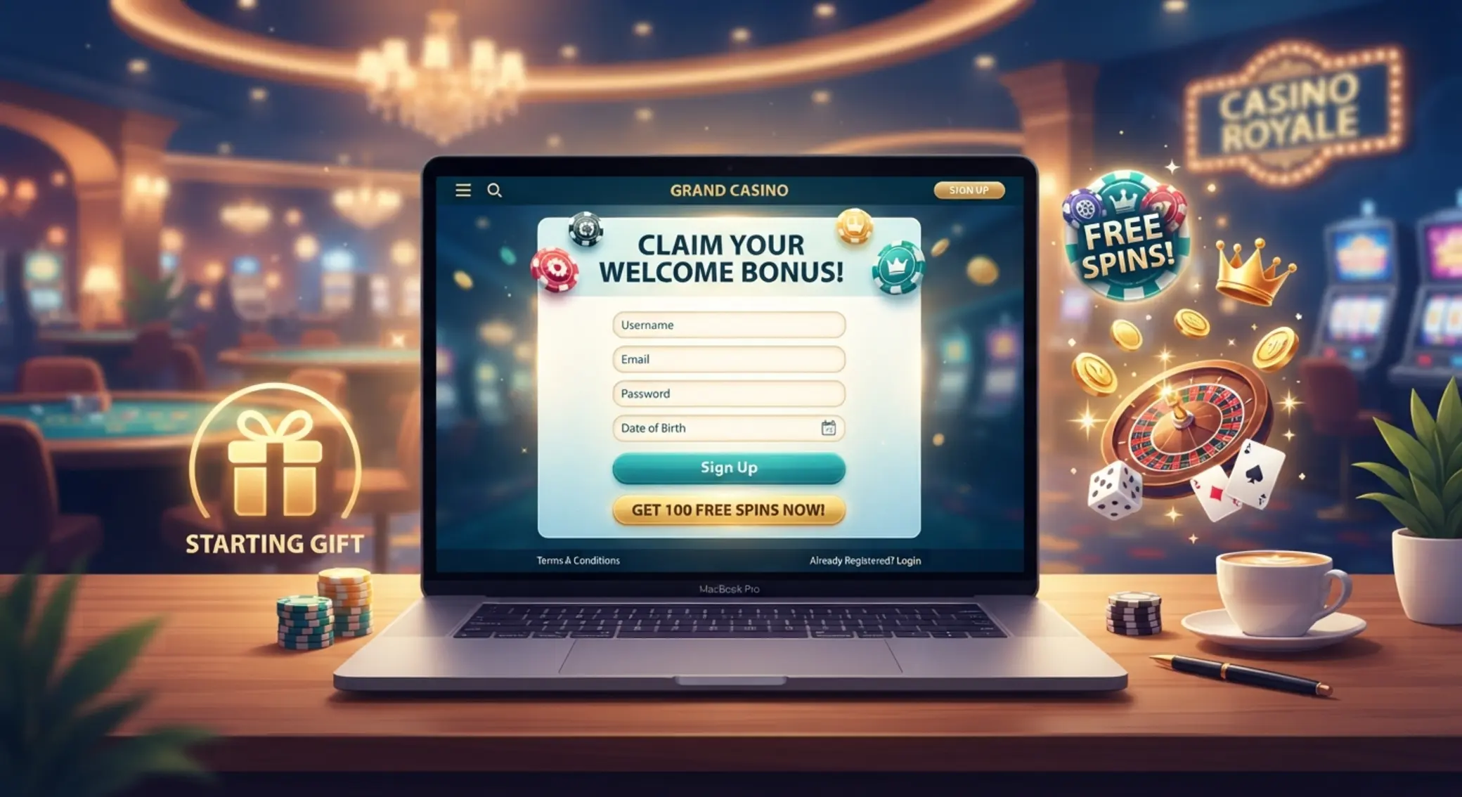 Regisztrációs bónusz illusztráció Online regisztrációs űrlap bónusz ikonnal
